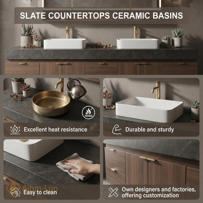 78''-96'' Double Bathroom Vanity with Sink Modern Floating Dark Wood Finish Rectangular
