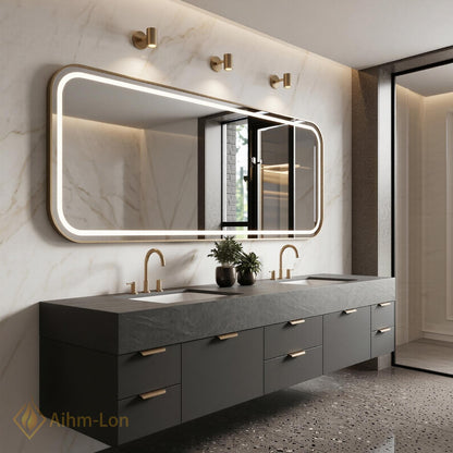 70''-96'' Double Bathroom Vanity with Sink Dark Grey Modern Floating Stone Countertop