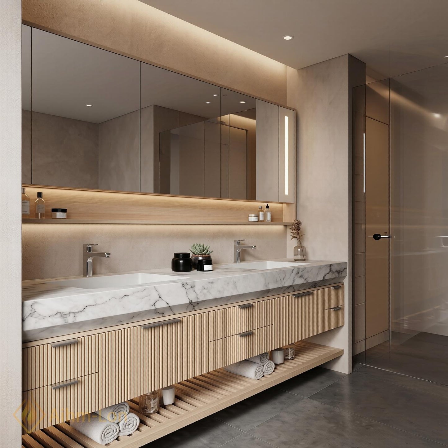 76''-96'' Modern Floating Bathroom Vanity with Sink Double Basin Vertical Slatted Front