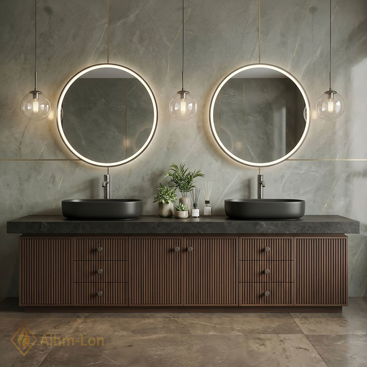 60''-96'' Double Bathroom Vanity with Sink Fluted Panel Front Dark Brown Finish