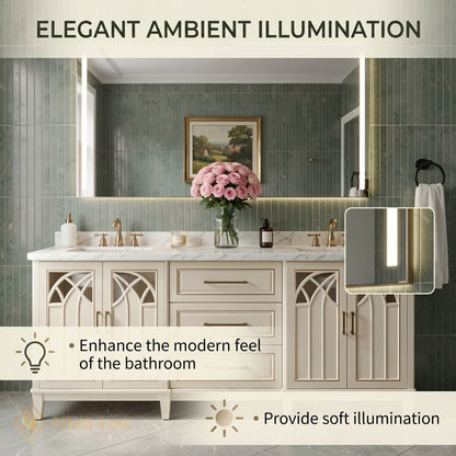 60''-96'' Classic Bathroom Vanity with Sink Arch Lattice Cream Glass Illuminated Mirror