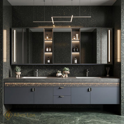 60''-96'' Double Bathroom Vanity with Sink Sleek Wall-Mounted Matte Charcoal Finish Slatted