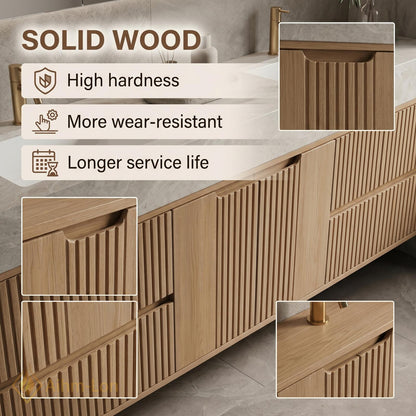 60''-96'' Double Bathroom Vanity with Sink Floating Wood Finish Fluted Panel Doors