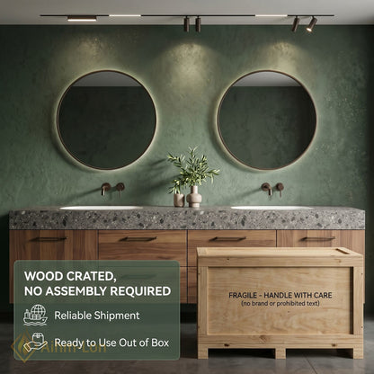 60''-96'' Double Bathroom Vanity with Sink Terrazzo Top Wood Grain Drawers