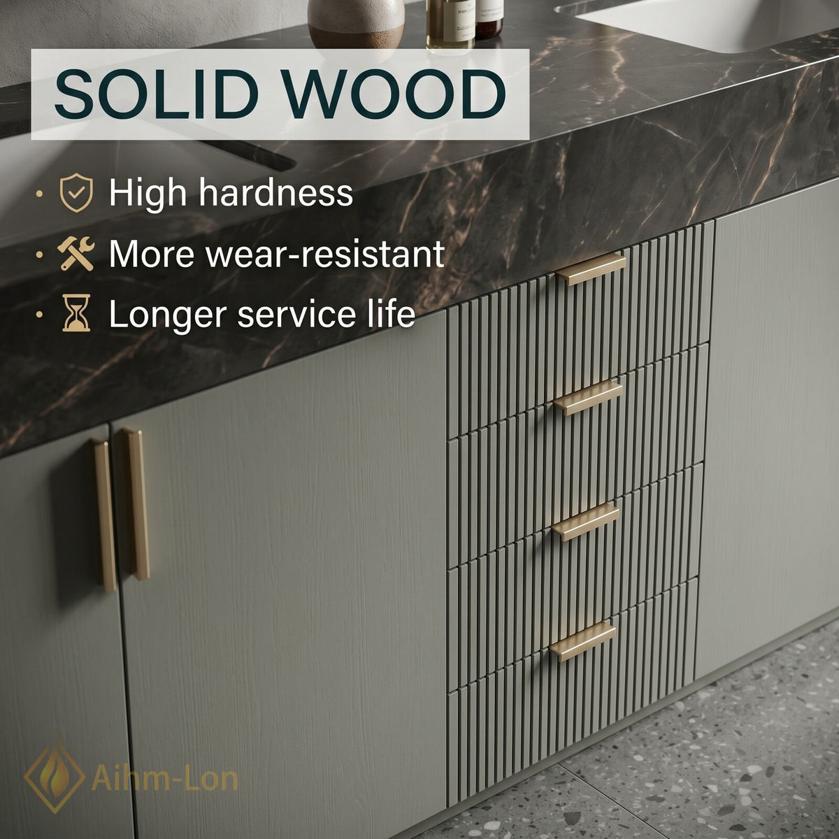 76''-96'' Double Bathroom Vanity with Sink Dark Marble Gray Slatted Front Drawers