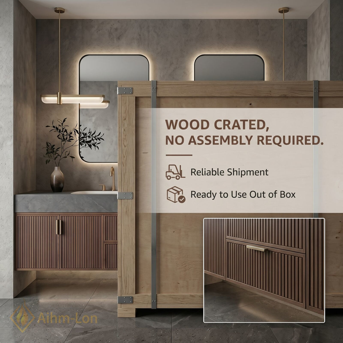 60''-96'' Double Bathroom Vanity with Sink Slatted Side Panels Deep Brown Tone