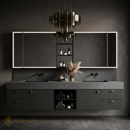 60''-96'' Double Bathroom Vanity with Sink Marble Top Light Wood Cabinetry Lavatories