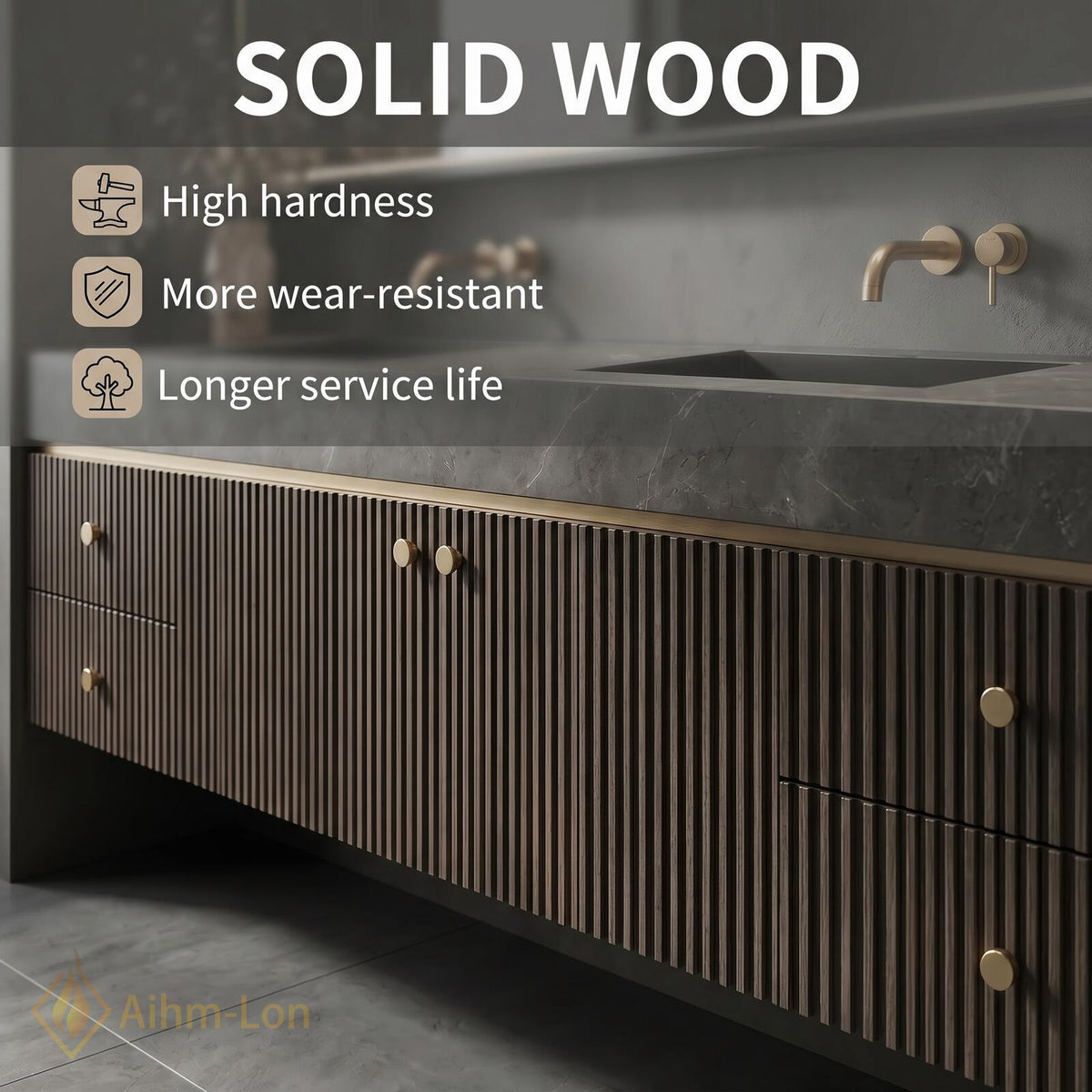 76''-96'' Double Bathroom Vanity with Sink Vertical Slatted Charcoal Finish Floating Double