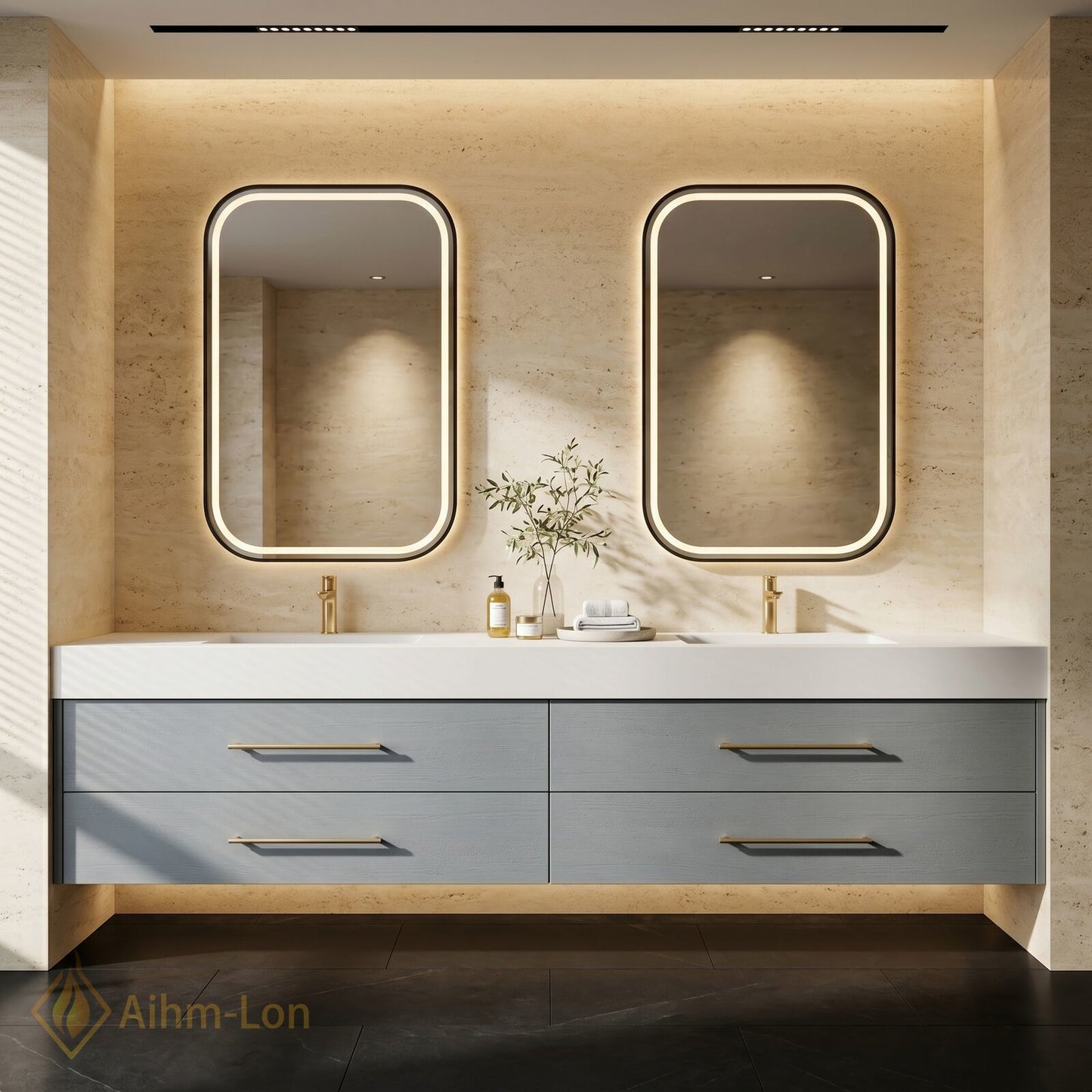 60''-96'' Double Bathroom Vanity with Sink White Floating Modern Gray Drawers Solid
