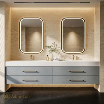60''-96'' Double Bathroom Vanity with Sink White Floating Modern Gray Drawers Solid