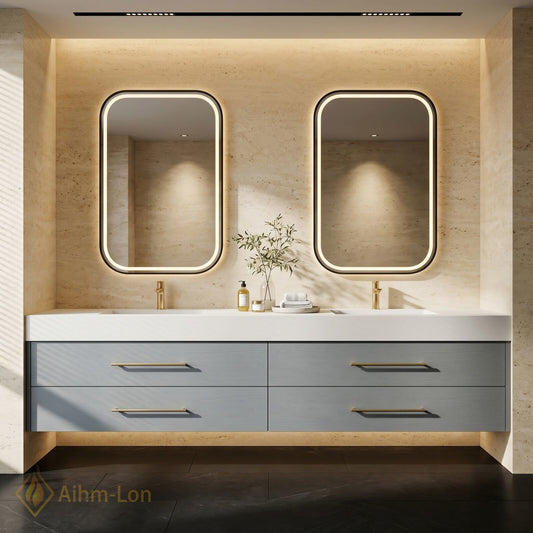 60''-96'' Double Bathroom Vanity with Sink White Floating Modern Gray Drawers Solid