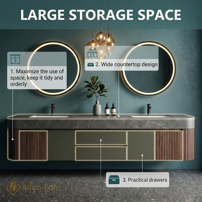 60''-96'' Double Bathroom Vanity with Sink Floating Fluted Side Panel Texture Matte