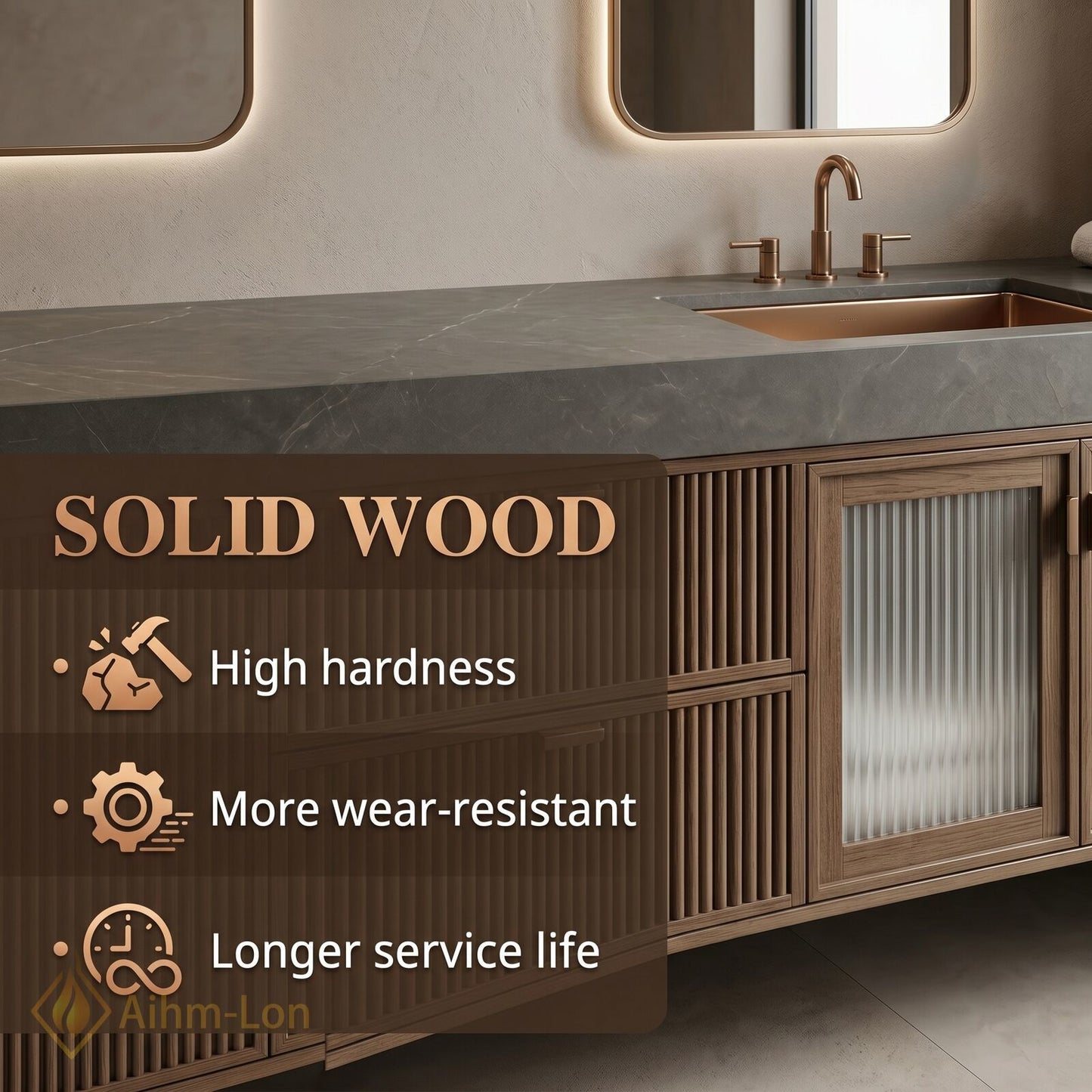70''-96'' Double Bathroom Vanity with Sink Modern Solid-Wood Fluted Drawer Fronts Frame