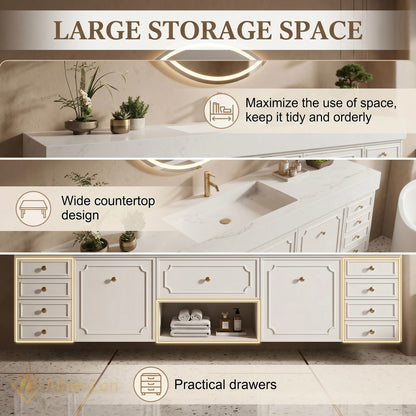 80''-96'' Bathroom Vanity with Sink White Painted Finish Floating Vanity