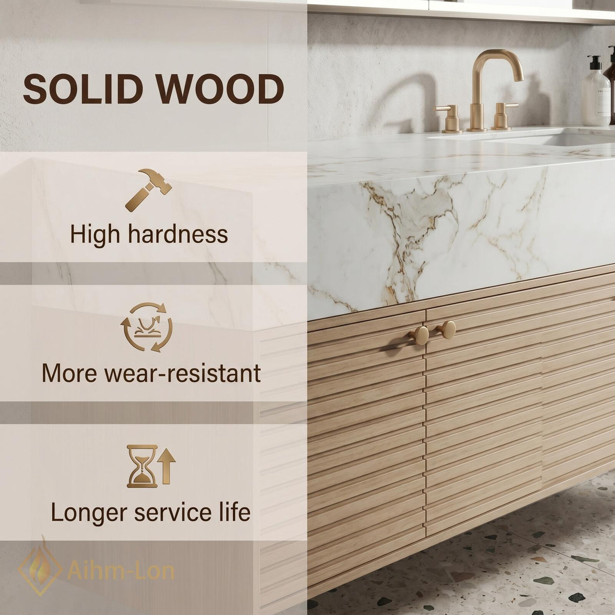 60''-96'' Double Bathroom Vanity with Sink Modern Floating Light Wood Veneer Slatted