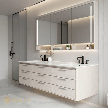 60''-96'' Double Bathroom Vanity with Sink Floating Frame Full Length Mirror Cabinet