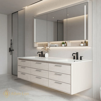 60''-96'' Double Bathroom Vanity with Sink Floating Frame Full Length Mirror Cabinet