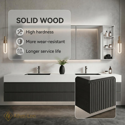 60''-96'' Double Bathroom Vanity with Sink Floating Double Charcoal Finish Slatted Front