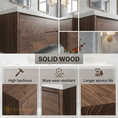 78''-96'' Modern Bathroom Vanity with Sink Wood Marble Drawers Spacious Mirror Cabinet