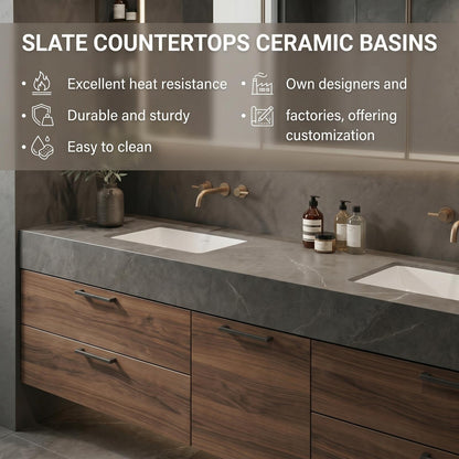 60''-96'' Double Bathroom Vanity with Sink Modern Floating Dark Walnut Metal Drawers