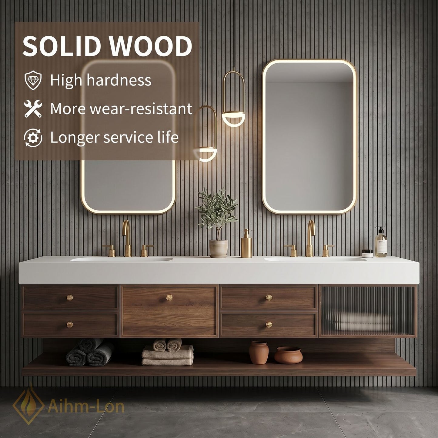 70''-96'' Double Bathroom Vanity with Sink Floating Solid-Wood Elegant Wide Top Frameless