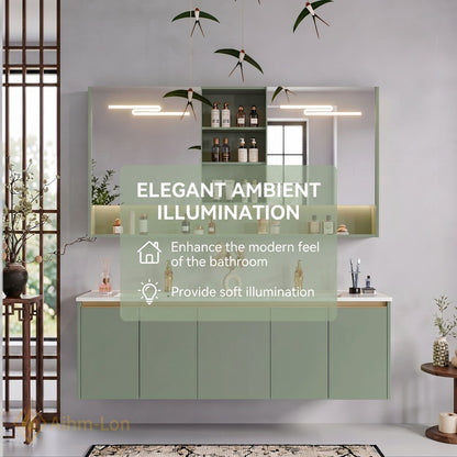 60''-96'' Floating Bathroom Vanity with Sink Dual Basin Matte Sage Mirror Cabinet