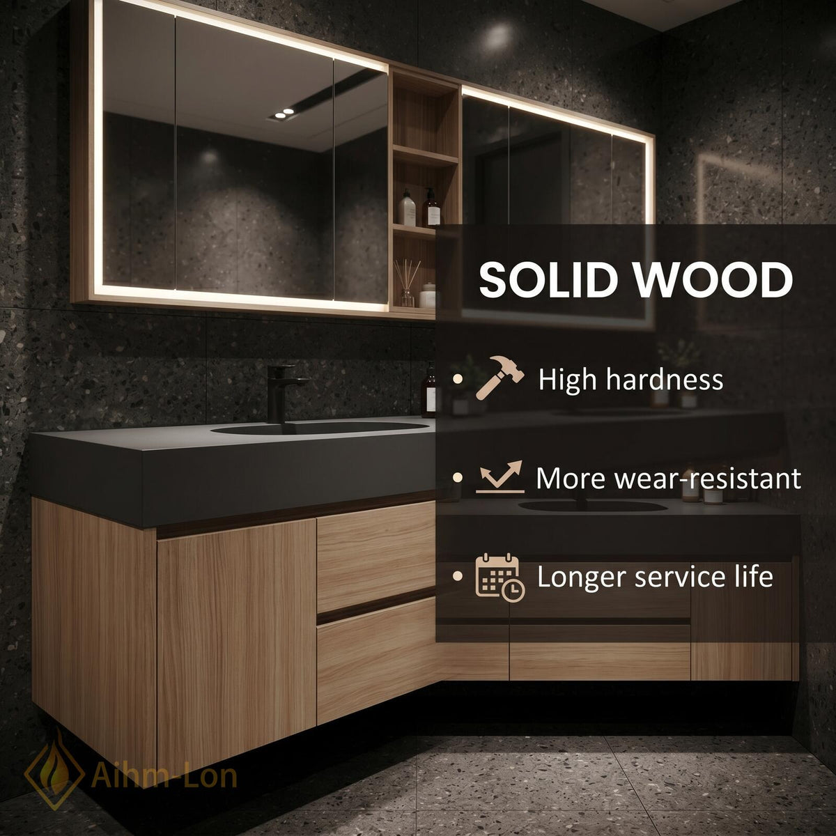 60''-96'' Double Bathroom Vanity with Sink Grey Stone Countertop Spacious Storage
