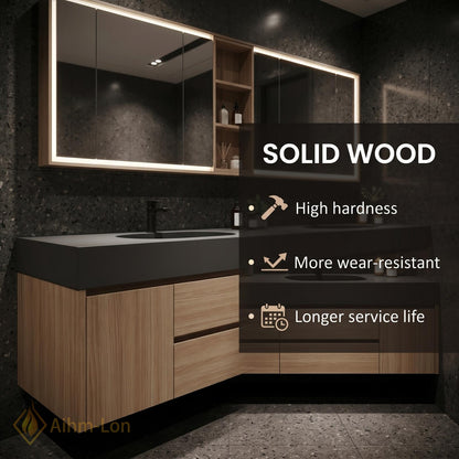 60''-96'' Double Bathroom Vanity with Sink Grey Stone Countertop Spacious Storage
