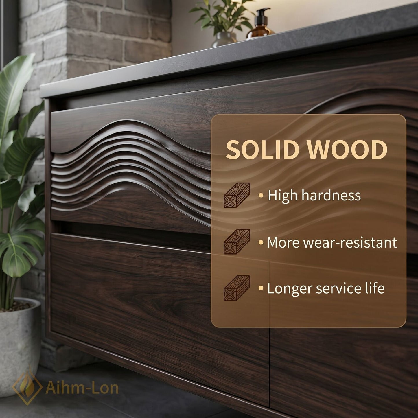 36''-64'' Modern Bathroom Vanity with Sink Floating Wavy Carved Wood Anti-Fog Mirror