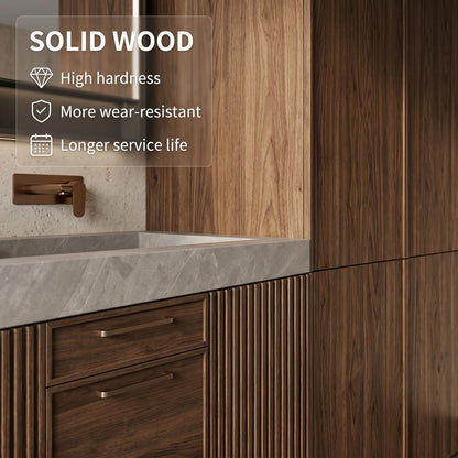70''-96'' Modern Bathroom Vanity with Sink Double Sink Walnut Tone Fluted Panels Cabinet