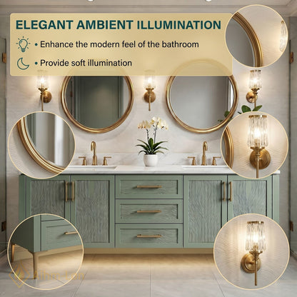 72''-96'' Modern Bathroom Vanity with Sink Sage Green Textured Marble Gold Drawers