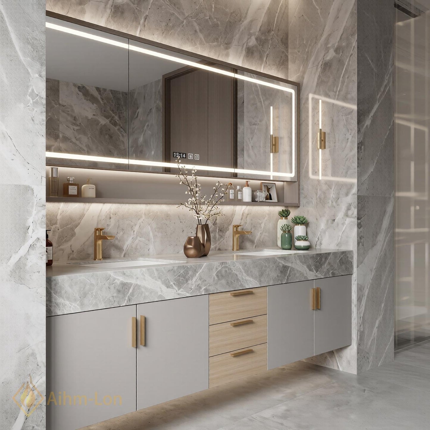 60''-96'' Double Bathroom Vanity with Sink Modern Floating Marble Drawer Storage Vein