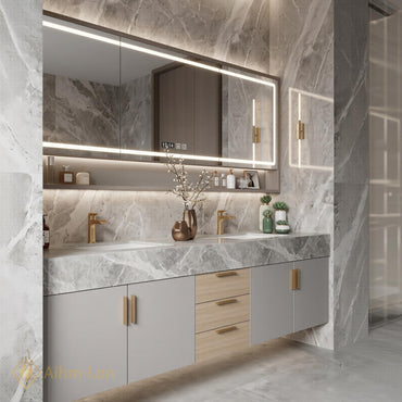 60''-96'' Double Bathroom Vanity with Sink Modern Floating Marble Drawer Storage Vein