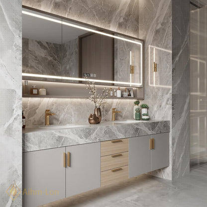 60''-96'' Double Bathroom Vanity with Sink Modern Floating Marble Drawer Storage Vein