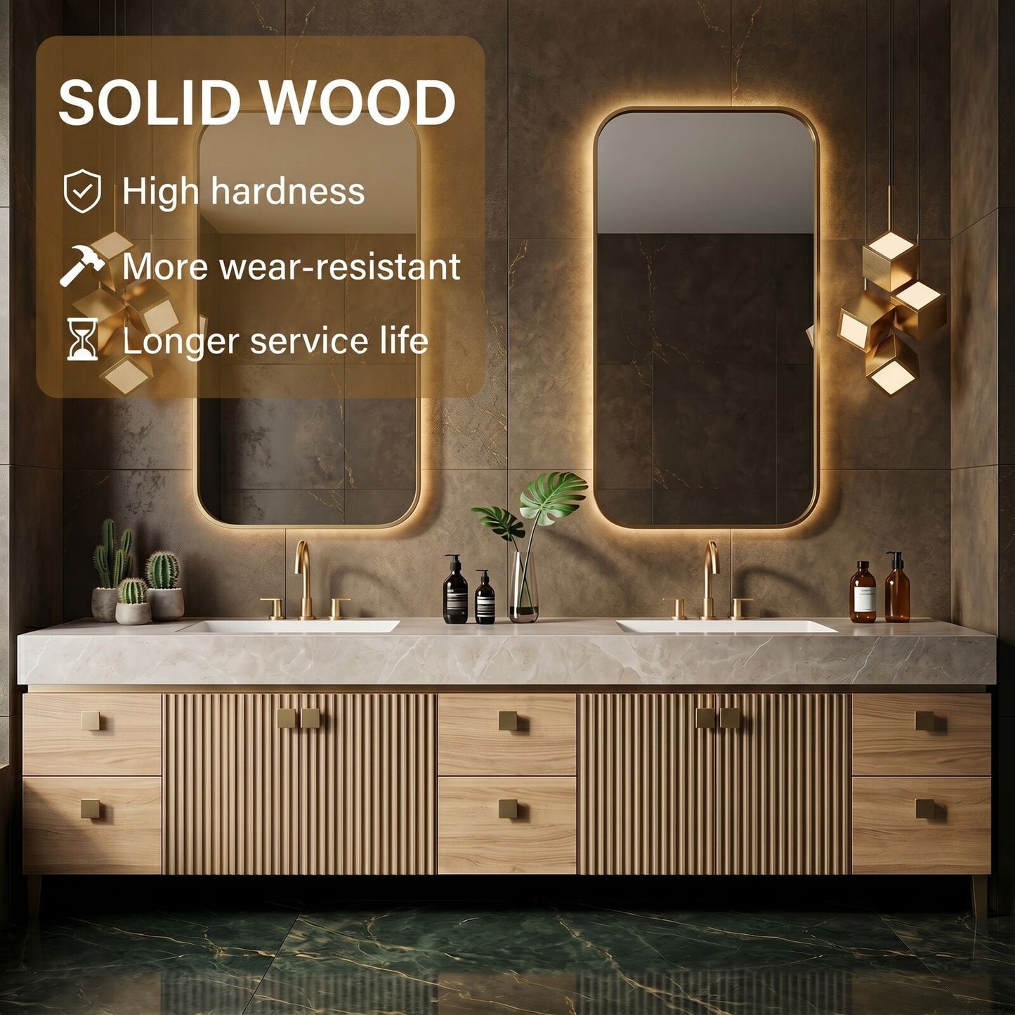 72''-96'' Modern Bathroom Vanity with Sink Double Sink Fluted Panel White Marble Drawers