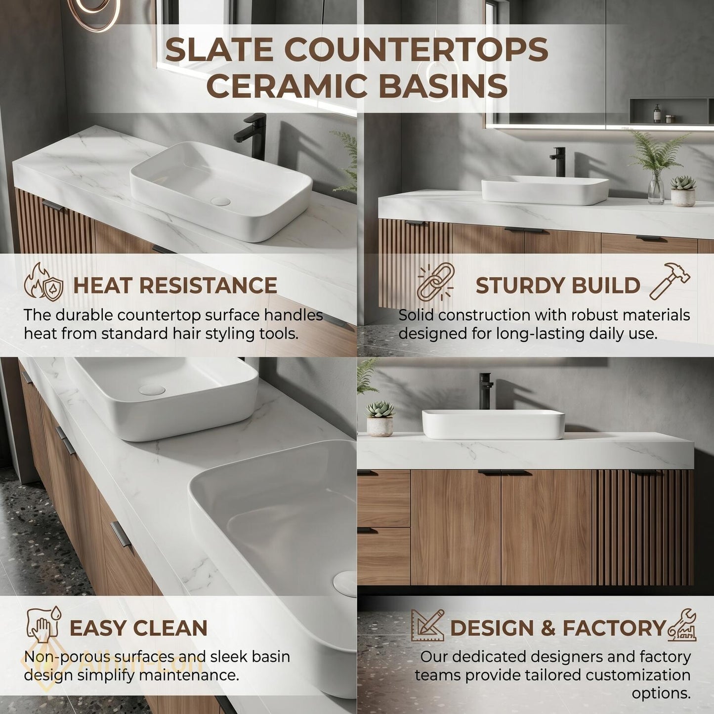 70''-96'' Elegant Double Bathroom Vanity with Sink Floating Wood Texture Slatted Open