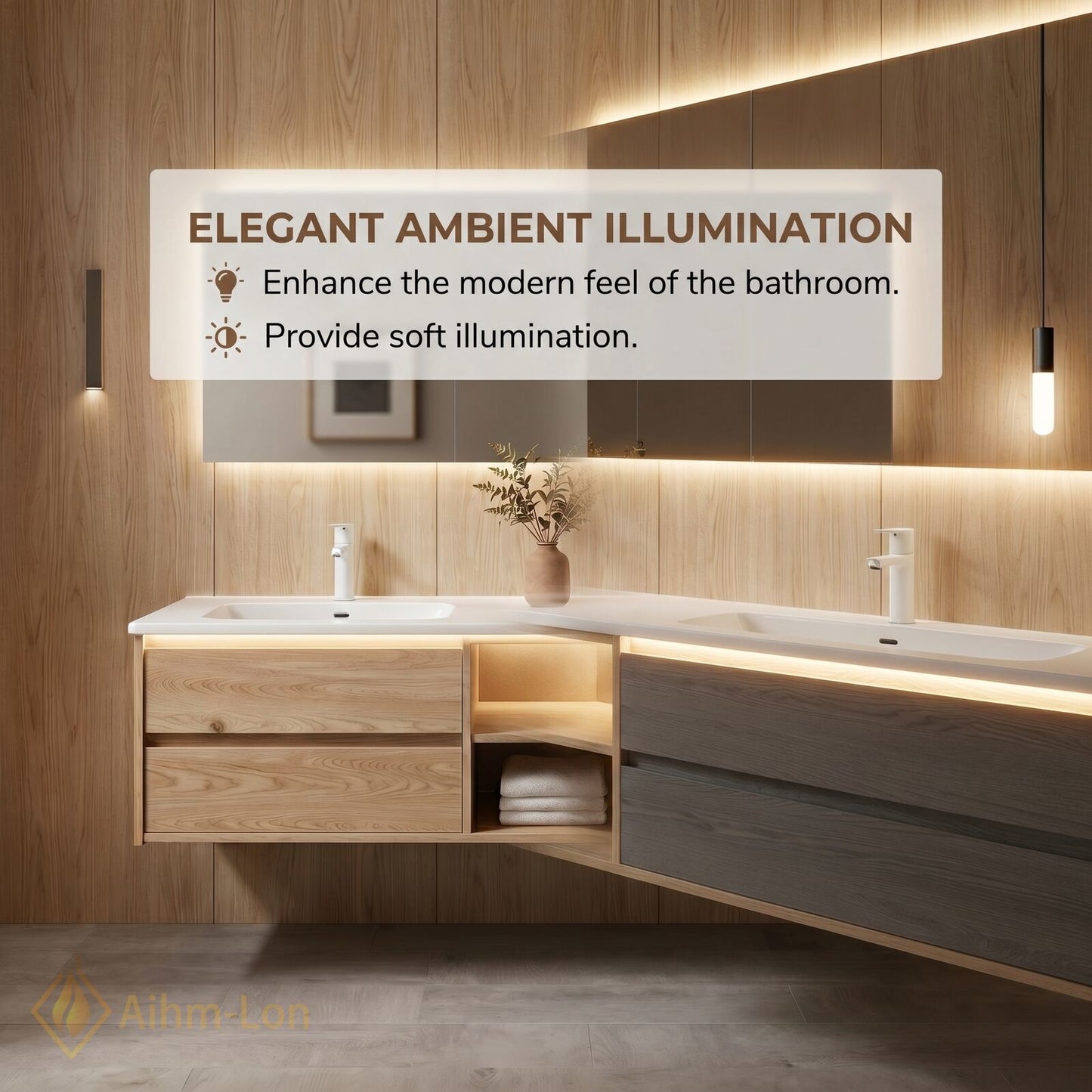 60''-96'' Floating Bathroom Vanity with Sink Wooden Drawer Dual-Tone Cabinet Mirror Storage