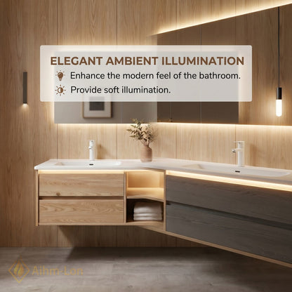 60''-96'' Floating Bathroom Vanity with Sink Wooden Drawer Dual-Tone Cabinet Mirror Storage