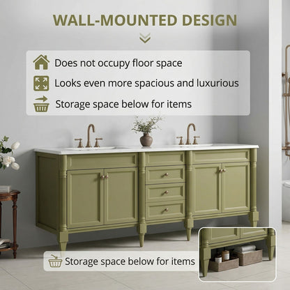 60"-96"Large Classic Bathroom Vanity with Double Sink   Cabinet with Integrated Mirror