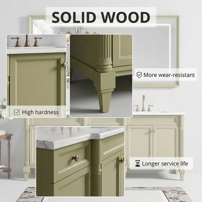 60"-96"Large Classic Bathroom Vanity with Double Sink   Cabinet with Integrated Mirror