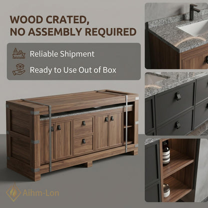 76''-96'' Double Bathroom Vanity with Sink Dark Charcoal Modern Floating Stone-Top