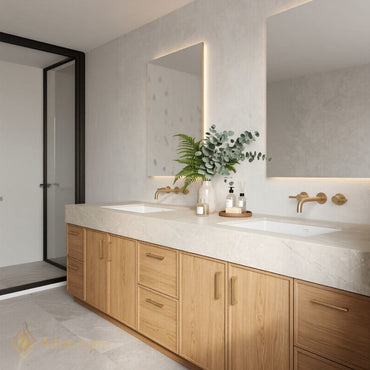 72''-96'' Double Bathroom Vanity with Sink Floating Drawers Wood Grain Finish Marble