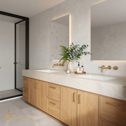 72''-96'' Double Bathroom Vanity with Sink Floating Drawers Wood Grain Finish Marble