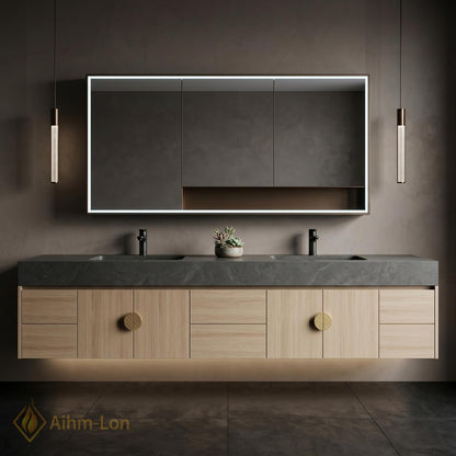 60''-96'' Double Bathroom Vanity with Sink Modern Floating Light Wood Finish Cabinet