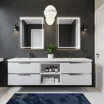 60''-96'' Minimalist Bathroom Vanity with Sink Double Sink Matte White Cabinet Open Shelving