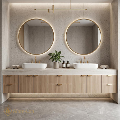 74''-96'' Double Bathroom Vanity with Sink Light-Wood Modern Grain Wall Mounted