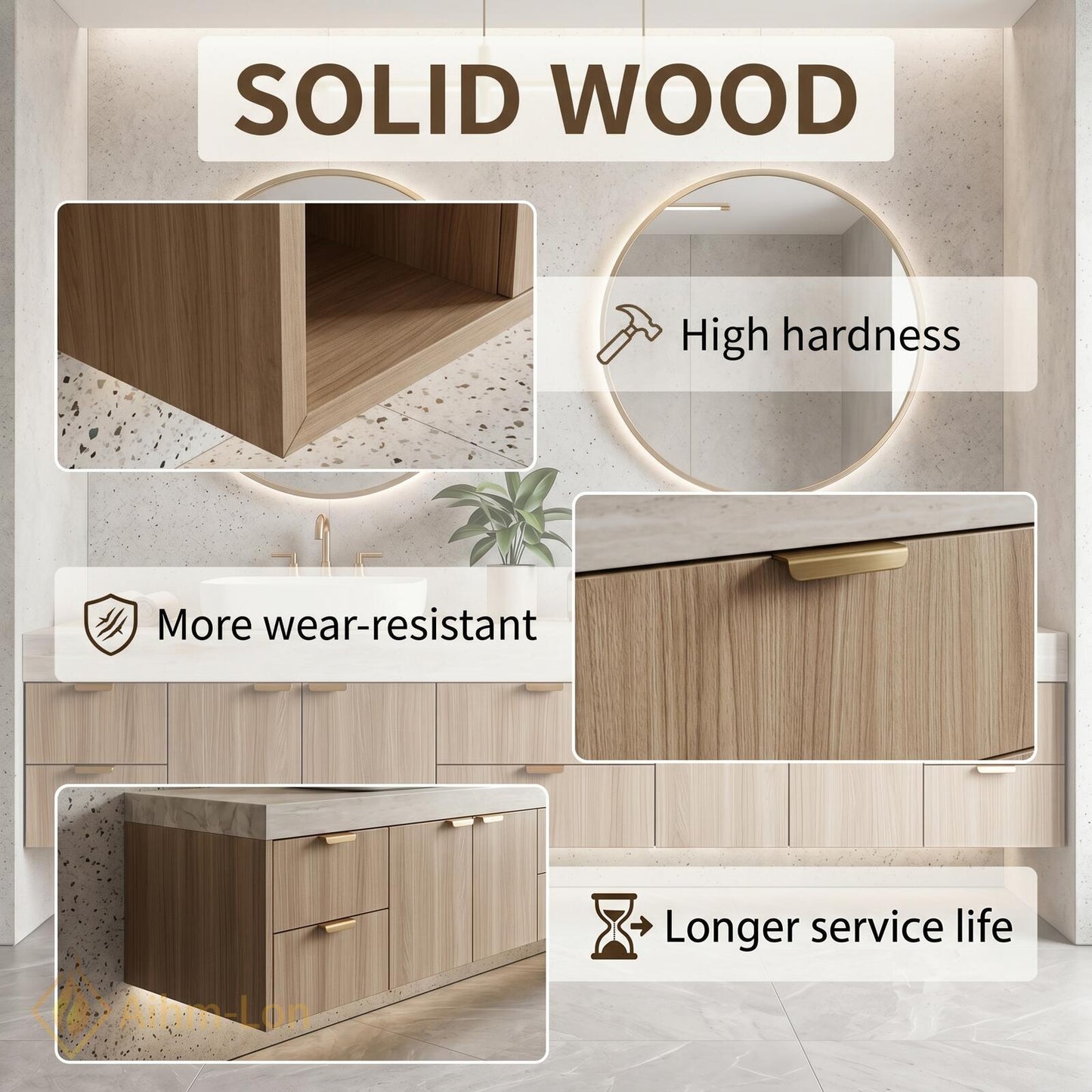 74''-96'' Double Bathroom Vanity with Sink Light-Wood Modern Grain Wall Mounted