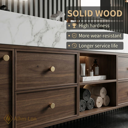 74''-96'' Double Bathroom Vanity with Sink Floating Storage Drawers Open Shelf Dual