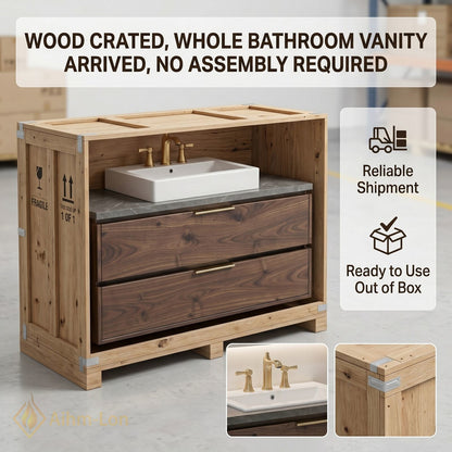 36''-64'' Modern Bathroom Vanity with Sink Floating Dark Wood Grain Smart Mirror