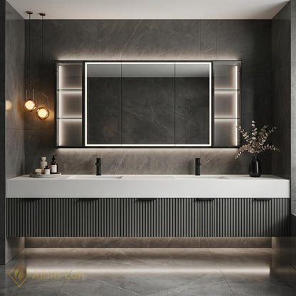60''-96'' Double Bathroom Vanity with Sink Fluted Front Panels Matte Dark Finish